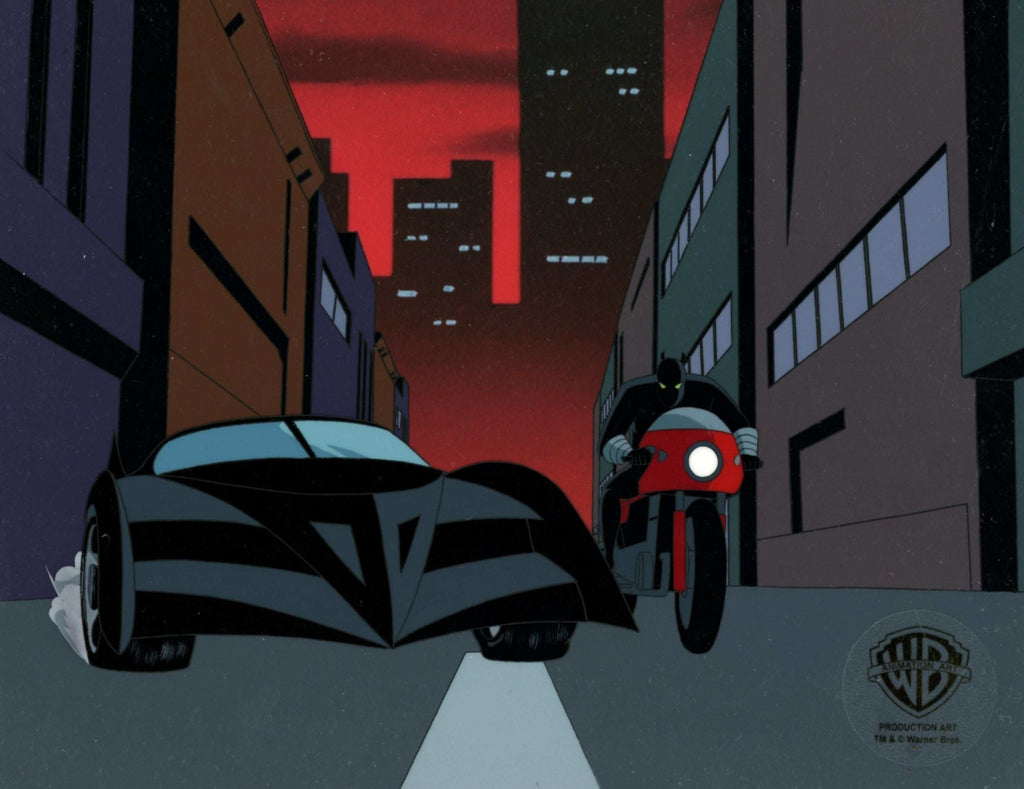 The New Batman Adventures Original Production Cel: Batmobile and Cultist - Choice Fine Art