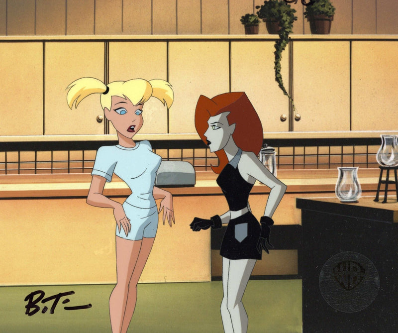 The New Batman Adventures Original Production Cel signed by Bruce Timm: Poison Ivy and Harley Quinn - Choice Fine Art