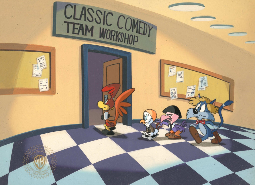 Tiny Toons Original Production Cel on Original Background: Little Beeper, Fowlmouth, Concord Condor, and Furrball - Choice Fine Art