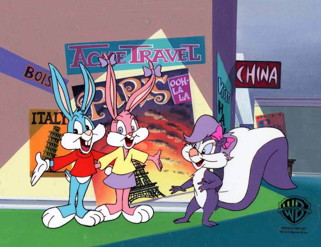 Tiny Toons Original Production Cel on Original Production Background: Babs Bunny, Buster Bunny, Fifi La Fume - Choice Fine Art