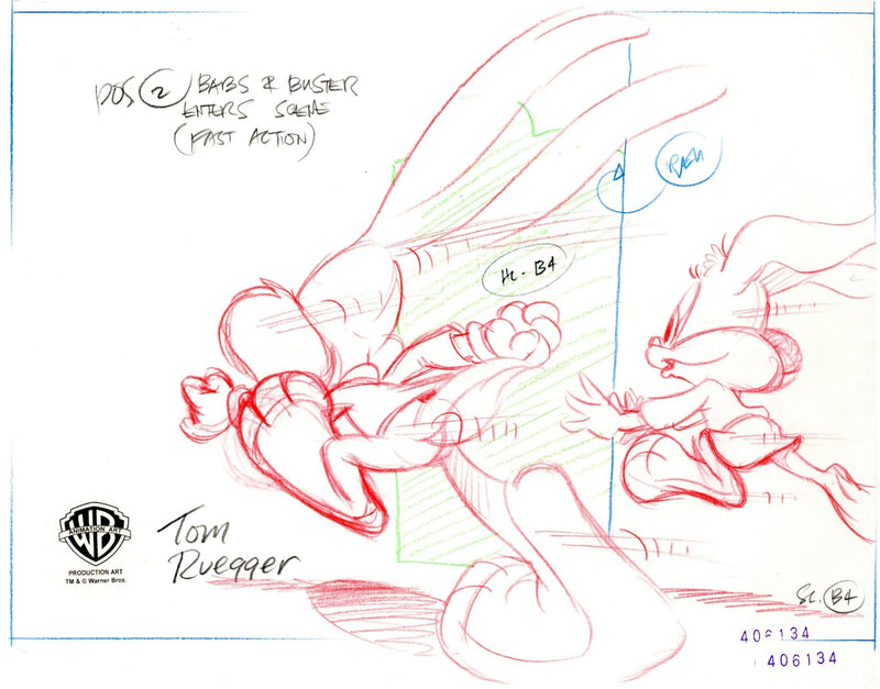 Tiny Toons Original Production Drawing Layout Signed by Tom Ruegger: Buster and Babs - Choice Fine Art