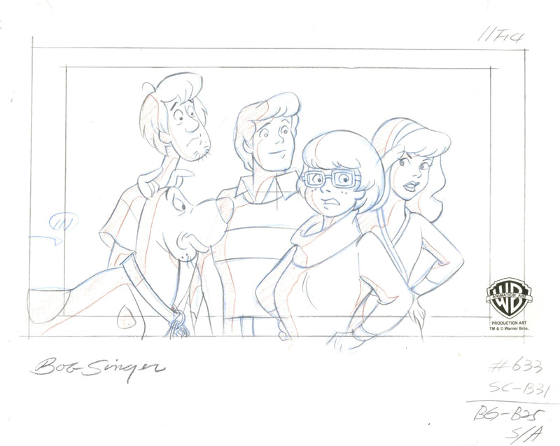 What's New, Scooby-Doo? Original Production Drawing: Scooby Doo, Shaggy, Daphne, Velma, and Freddy - Choice Fine Art